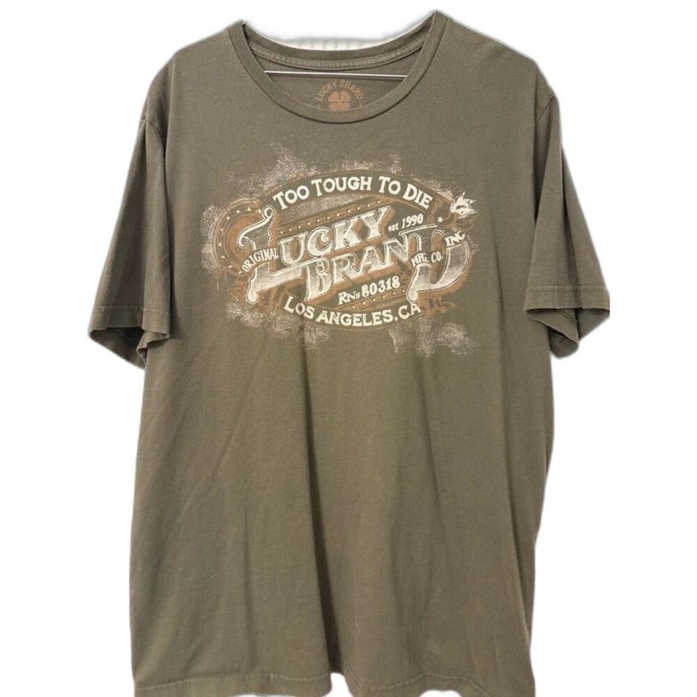 Lucky Brand Men's Graphic T-Shirt Olive Green Too Tough To Die Size XL